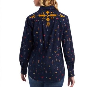 Ariat Real Dakota Shirt Blue Print Embroidered Western Cotton Snap Women’s XL